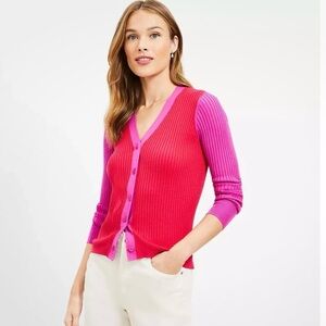 LOFT Ribbed Colorblock Cardigan Size L